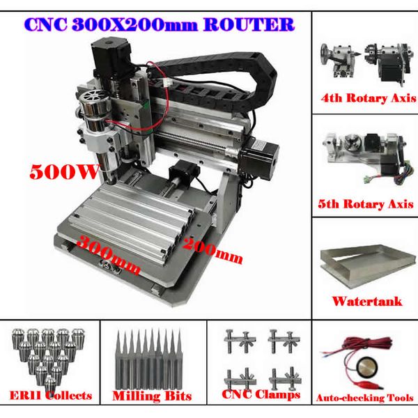 Mini DIY CNC 3020 5-Achsen-4-Achsen-Metallfräser Holzgravur Fräsen Schnitzmaschine USB-Anschluss für PCB-Bohrungen mit Wassertank-Kit