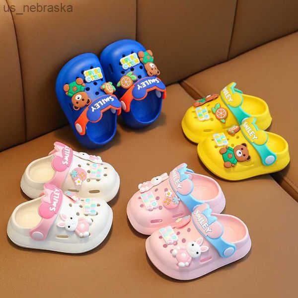 Милые милые детские тапочки, коллекция 2023 года, летняя пляжная обувь для малышей, сандалии с закрытым носком для маленьких мальчиков, противоскользящие тапочки для маленьких девочек, L230518