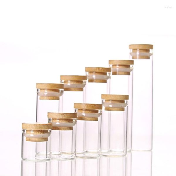 Bottiglie di stoccaggio 10 pezzi barattolo di vetro piccolo con coperchi in bambù mini fiale di buona tenuta terrario in legno massello vuoto trasparente