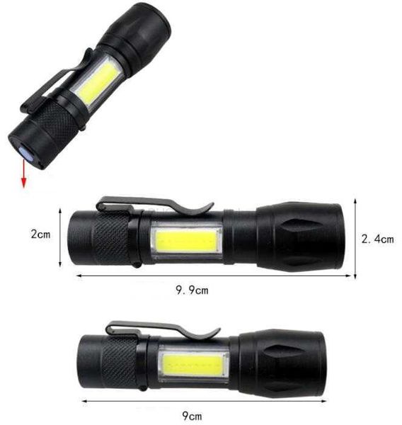 Leistungsstarke wiederaufladbare Taschenlampen mit integriertem Akku, wasserdichte Taschenlampe, 2000 lm, USB-Lade-Taschenlampe, COB Q5, Camping, Wandern, Jagd, Taschenlampe