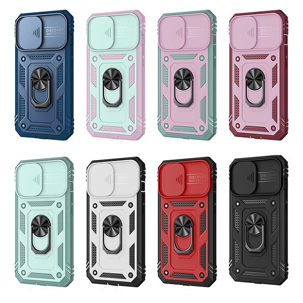 Designer Slide Camera Capas de telefone celular para iPhone 15 Pro Max 14 Plus 13 12 11 Pro Max Heavy Duty à prova de choque magnético Kickstand Capa de proteção completa