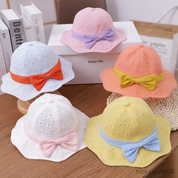 Haarschmuck Niedliche Schleife Baby Eimer Hut Sommer Mesh Blumenmädchen Sonne im Freien UV-Schutz Kinder Fischerkappe