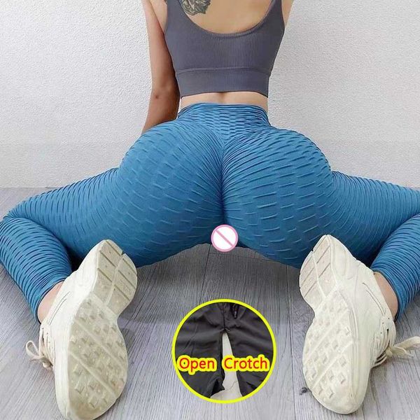 Leggings femininas leggings femininas sexy de virilha aberta com zíperes duplos decolando calças esportivas ao ar livre calças skinny sem virilhas apertadas para levantar o bumbum