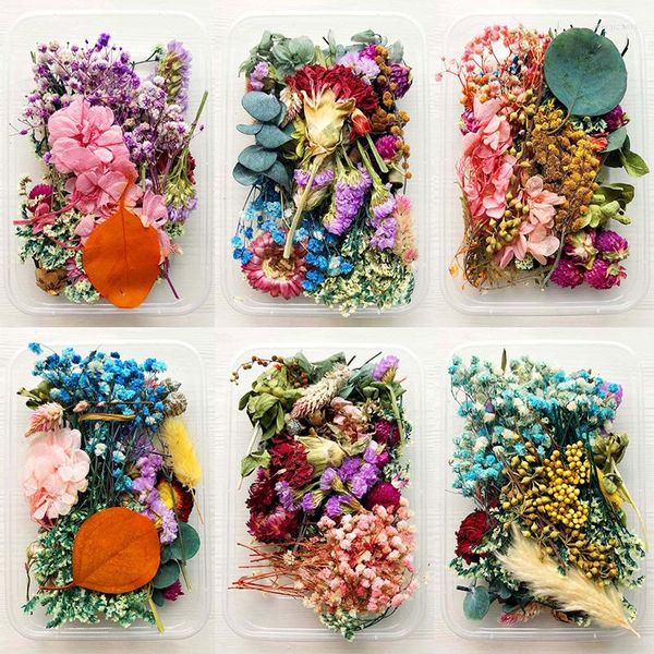 Dekoratif çiçekler 1 kutu kurutulmuş malzeme diy mumlar kalıp buket çelenk yapmak el yapımı epoksi reçine el sanatları doğal çiçek rastgele