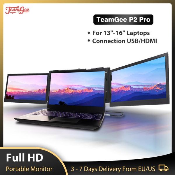 Monitors Teamgee Taşınabilir Monitör Dizüstü Bilgisayar Ekran Extender Onthego Üçlü Monitör Ekranı Typec USBC için Switch/Mac için eklenebilir