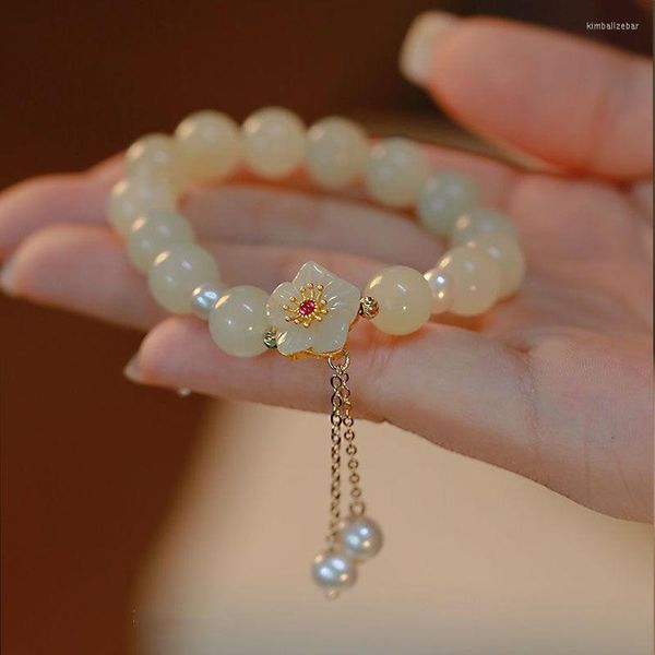 Strand Elegant Charm Pearl Jade Bracelets For Women Chinês White Color Peach Blossom Party Gifts Fashion Jewelry Accessorie