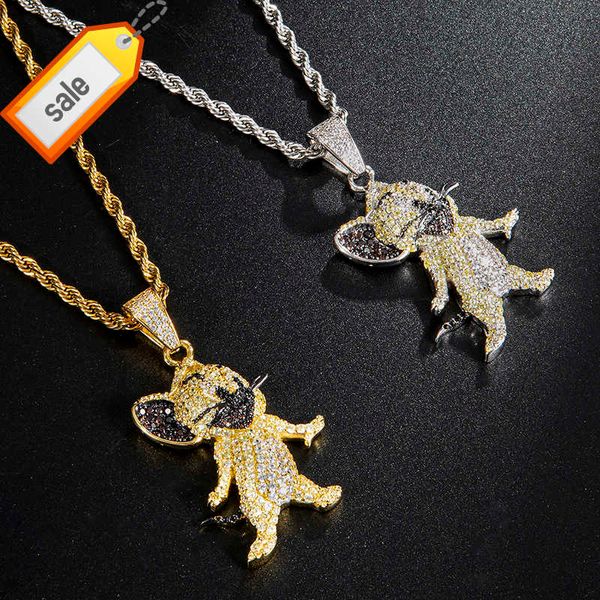 Hip Hop Bijoux Iced Out Bling CZ Cubique Zircone Or Ruban Couleur Cuivre Classique Dessin Animé Caractère Souris Jerry Pendentif Colliers