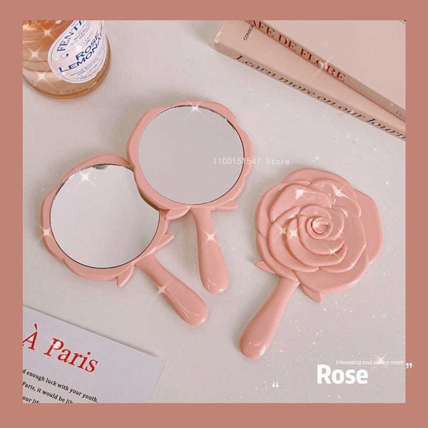 Make-up-Tools Rosa Griff Spiegel Hand Mädchen Blume tragbare Make-up Spiegel Nordic Studentenwohnheim niedlich Dressing Prinzessin Spiegel J230601