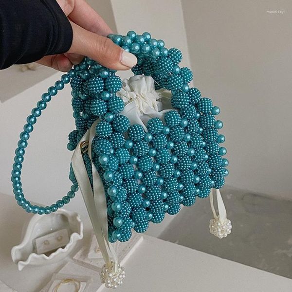 Abendtaschen Perle gewebte Tote für Frauen 2023 Sommer kleine süße Handtasche Party Luxus Münze Geldbörsen Mode Bogen Mini Umhängetasche Frau