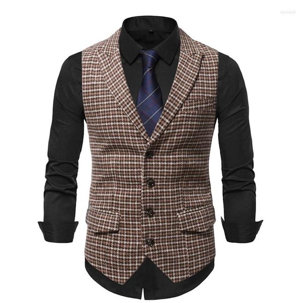 Gilet da uomo Gilet scozzese da uomo Risvolto vintage Tasca a toppa monopetto a blocchi di colore Business Leisure Travel Party Work Commuter Man Gilet