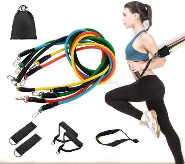 11 pezzi fasce di resistenza fitness set tubi per esercizi elastico ottimo per allenamento di resistenza allenamento yoga pilates casa attrezzature alkingline