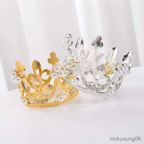 Accessori per capelli Kid Princess Mini Crown Strass Imitazione Perla Tiara Bambini Ragazza Matrimonio Compleanno Festa Cake Topper Decor