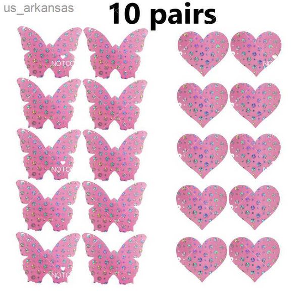 NOTCC 10 Paar Y2k Pink Butterfly Heart Nippelabdeckungen Egirl Einweg-Klebepailletten Nippelpasteten Dessous-Zubehör L230523