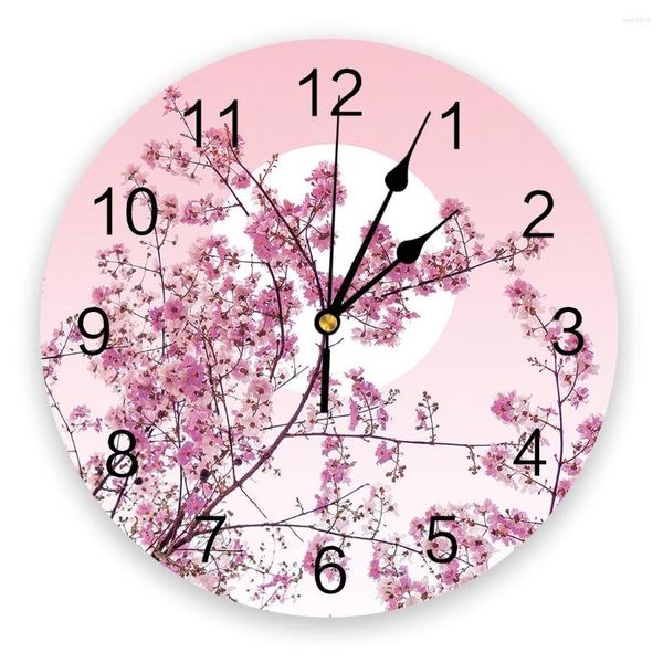 Wanduhren, japanische Kirschblüten, rosa Blume, kreative Uhr für Zuhause, Büro, Dekoration, Wohnzimmer, Schlafzimmer, Kinder, Hängeuhr