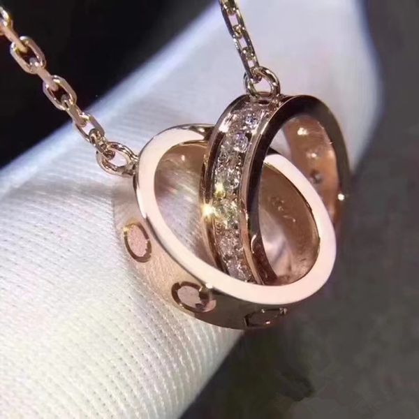 designer di gioielli per donna collana dorata Donne sterling in argento a doppio anello a doppio anello a pendente rosa in oro rosa femmina