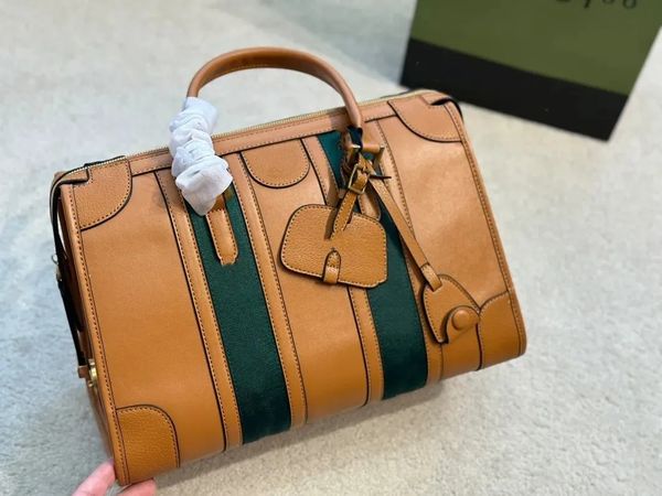 Bolsa Ophidia Designer Duffle Bag Feminina Pasta de Negócios Alça de Lona Crossbody Alça de Ombro Bolsas Red Green Web Guarnição Destacável Etiqueta de Nome