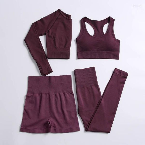 Активные брюки 4pcs осенние зимние тренажерные залы для женщин бесшовное йога костюм Bra top top с высоким содержанием талии наряд наряд для тренировок фитнес -тренировок