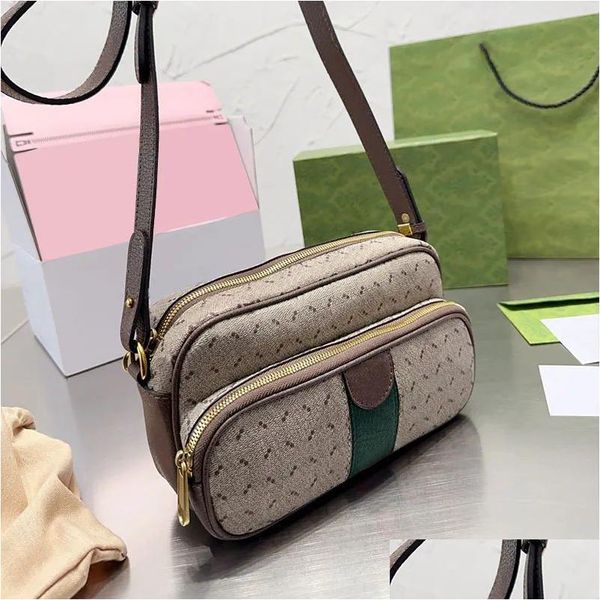 2023 Bolsa Feminina Crossbody Messenger Bag Luxo Genuine Leather Canvas Shoder Bag Designer Handbag Carteira Red Green Ribbon Zipper H Dhqx0