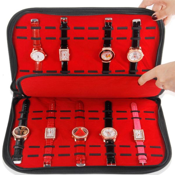 Caixas de Relógio Estojo Multifuncional Portátil Alça de Relógio Organizador Relógios de Couro Veludo Bolsa de Armazenamento Organizador Titular Relógio Estojo de Viagem Bolsa Vermelho 230602