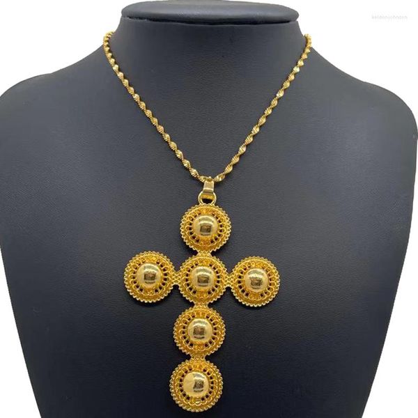 Подвесные ожерелья Дубай Африканское ожерелье мода кросс -золотой цвет женские женские свадьба Нигерия Эфиопские украшения Кения