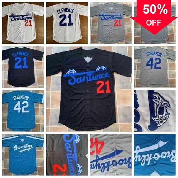 Xflsp GlaC202 21 Roberto Clemente Brooklyn Dogers 42 Jackie Robinson Baseball Jersey Doppia cucitura Nome e numero IN MAGAZZINO Spedizione veloce