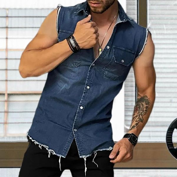 Herren Jacken Weste Jacke Mode Männer Sommer Einfarbig Denim Hemd Atmungsaktive Mantel Slim Fit Streetwear