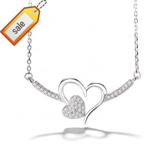 Nuovo design a forma di cuore Love Cubic Zirconia S925 Collana in argento sterling Accessori indiani Donna