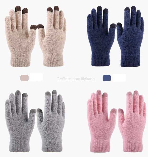 Winter warme Korallenvlies warme Handschuhe Frottee Mädchen Telefingers Handschuhe stricken fünf Finger Sporthandschuh Outdoor Radfahren Erwachsene Handschuhe