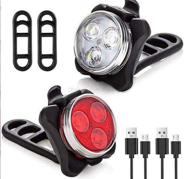 Poderosas luzes de bicicleta ciclismo Lâmpada de bicicleta MTB Bicicleta USB Recarregável Luzes traseiras 160LM 3LED Cabeça Frente Traseira Clipe Luz Lâmpada 2 Cores Alkingline