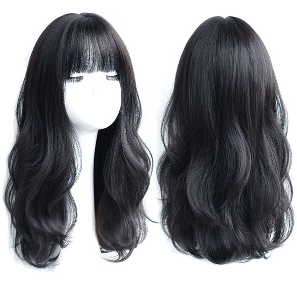 Cosplay Wigs HOUYAN Longo encaracolado peruca sintética com franja central marrom escuro cabelo natural encaracolado peruca feminina Cosplay peruca de fibra resistente ao calor 230602