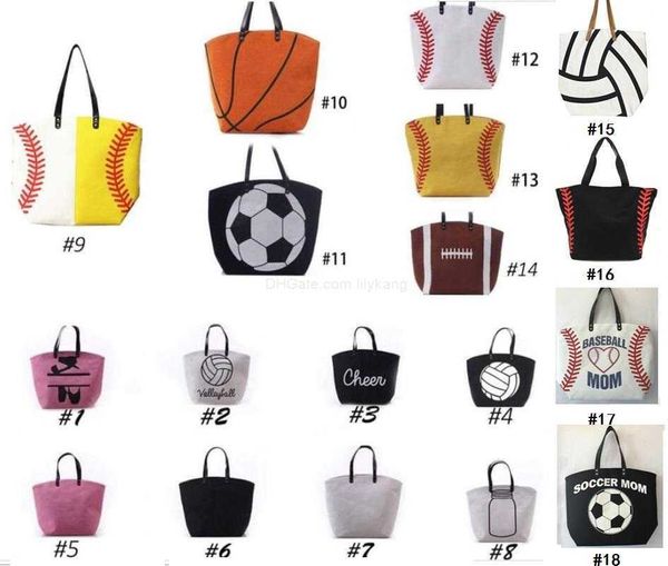 18 Stile Outdoor-Tragetaschen aus Segeltuch, großes Fassungsvermögen, Damen-Handtaschen, Cartoon-Basketball-Baseball-Fußball-Softball-Umhängetaschen