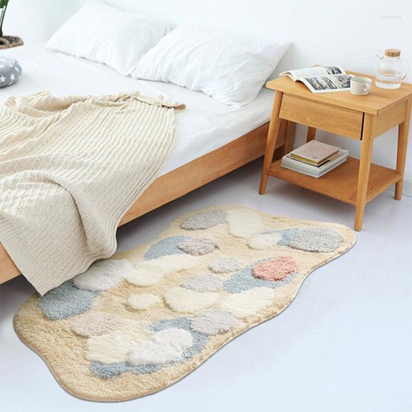 Tapetes Tufting Moss Tapete de Quarto Irregular Creme Sala de Estar Tapete de Cabeceira Fofo Carpete para Pé Almofada Estética Decoração da Casa 60x120cm