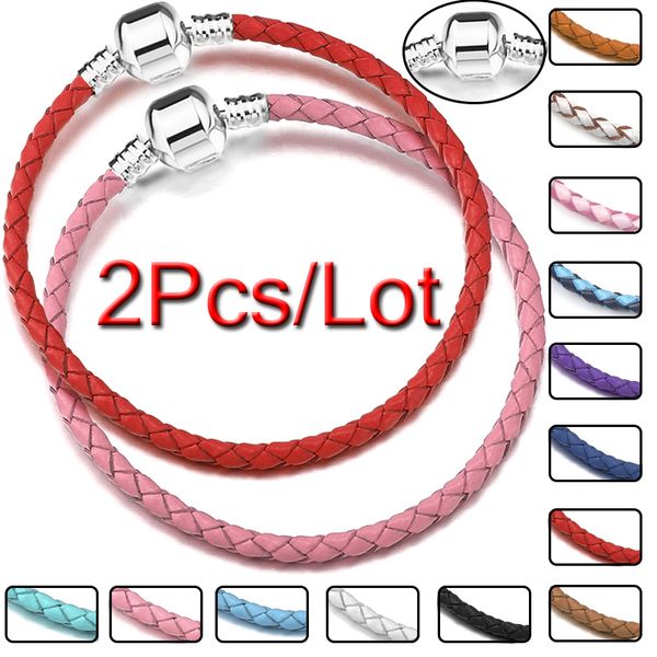 2 Pz/lotto Braccialetti A Catena In Pelle Vintage Misura Perline FAI DA TE Braccialetto di Fascini Pandora Gioielli Vintage per Donna Uomo Ragazzi Bluk All'ingrosso