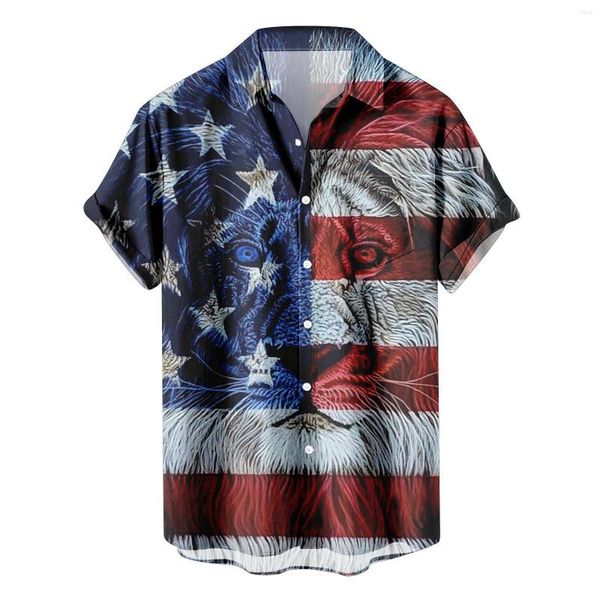 Casual Shirts Raglan Shirt Plus Größe Herren amerikanischer Flagge Patriotik für Männer 4 vom Juli Kurzarm Lose Streetwear Party