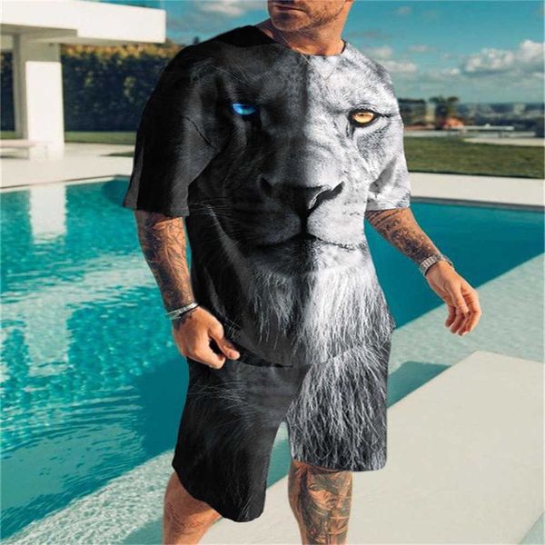 Trainingsanzüge 2023 Sommer 3D Hidden Super Large T-Shirt Kurzarm Sportswear Lion Print Herrenmode Trend P230603