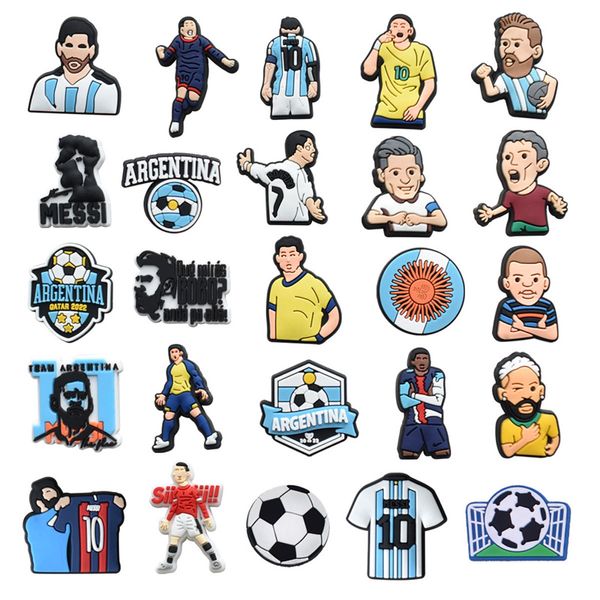 Campione del mondo di calcio jibz Charms Argentina 10 Decorazioni per scarpe Zoccoli Sandali Accessori per cinturini Donna Uomo Regali per feste