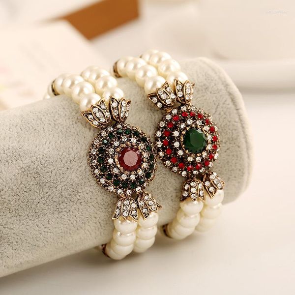 Link Bracciali Gioielli fatti a mano europei e americani Moda Braccialetto di perle di lusso retrò verde rosso