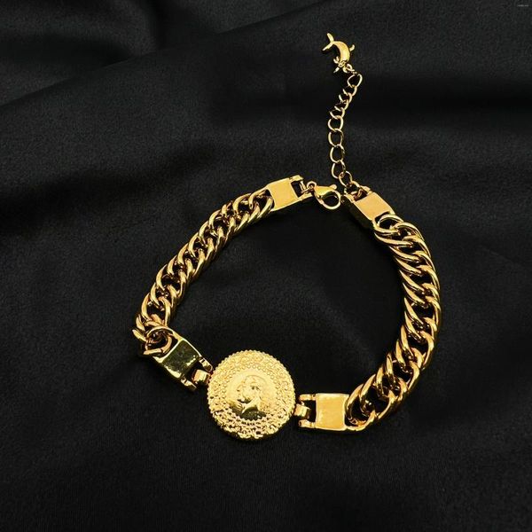 Ссылка браслетов Манди Оптовая цена Толстая цепь Золотано покрытая браслет Турецкие монеты Профессиональные не подлидающие модные украшения для вечеринки