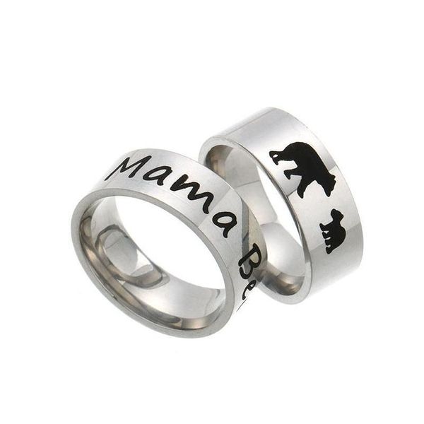 Anelli a fascia in acciaio inossidabile Mama Bear Ring Cuccioli di smalto Madre e bambini Lettera Cute Animal Fashion Jewelry Per la mamma Compleanno Drop Delive Dhatc