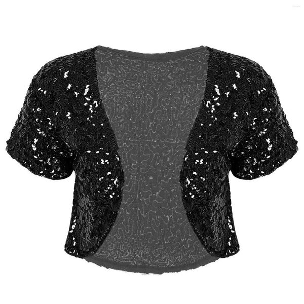 Giacche da donna Cappotto corto da donna con paillettes lucide Sissy Clubwear Gilet punk gotico Cardigan Capispalla Top corto a maniche corte Per