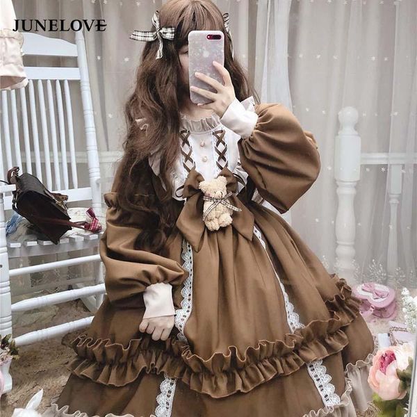 Kleid Alice in Wondeland süße Frauen lolita op Kleid Flocken Spitze trimm japanischer Haruku Langarmeduppenkleid Fairy Vestidos