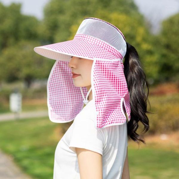 Cappelli a tesa larga Cappello da sole estivo da donna Protezione solare anti-UV Viso Ciclismo Cappellini antivento Giardinaggio all'aperto Coltivatore Raccolta del tè