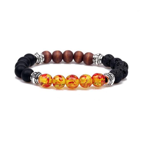 Braccialetti con ciondoli New Chakras 8Mm Fire Amber Bracciale in pietra lavica nera Fai da te Aromaterapia Olio essenziale Diffusore Gioielli Drop Delivery Dhuzb