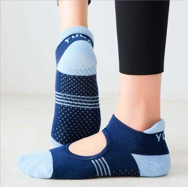 Calzini antiscivolo in morbido cotone con puntini in silicone Suola da ballo Balletto Pilates Sox Calzini da yoga lavorati a maglia alla caviglia da donna Traspirante Senza schienale ad asciugatura rapida Calzino da bagno da spiaggia Alkingline