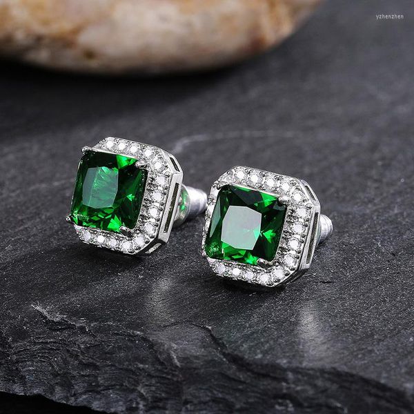 Orecchini a bottone Squisito femminile 925 argento ago quadrato verde smeraldo cristallo zircone per gioielli da donna Bijoux all'ingrosso