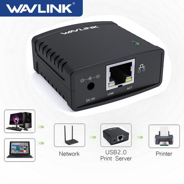 Hubs wavlink USB 2.0 Network LRP Print Server USB Hub 100Mbps Compartilhe um adaptador de energia de impressoras de rede LAN para Windows UE/US/UK Plug