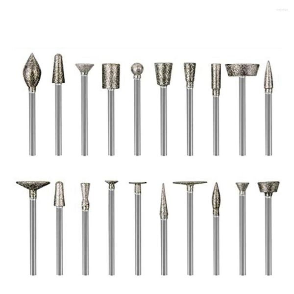 Borse portaoggetti Set per intaglio della pietra Punte per frese diamantate 20PCS Kit per lucidatura Accessori per utensili rotanti con codolo da 1/8 di pollice per