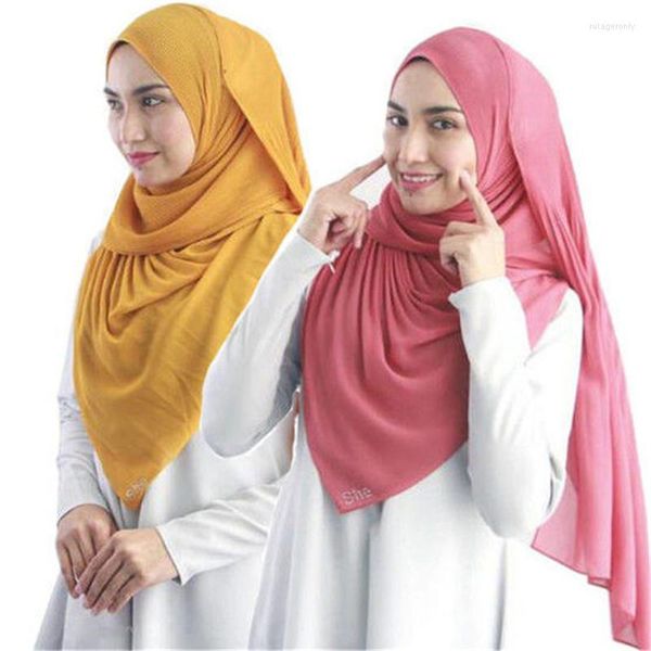 Roupas étnicas 85 180cm Bolha Simples Chiffon Hijab Cachecol Para Mulheres Cor Sólida Bandana Islâmica Eid Turbante Muçulmano Atacado