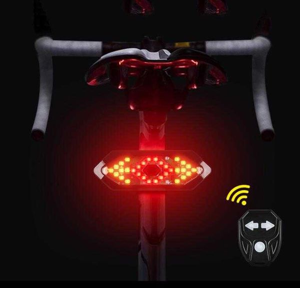 Luz traseira indicadora de bicicleta À prova d'água Controle remoto sem fio Luz de pisca Luzes de aviso de segurança Luz traseira de bicicleta Acessórios de bicicleta Alkingline