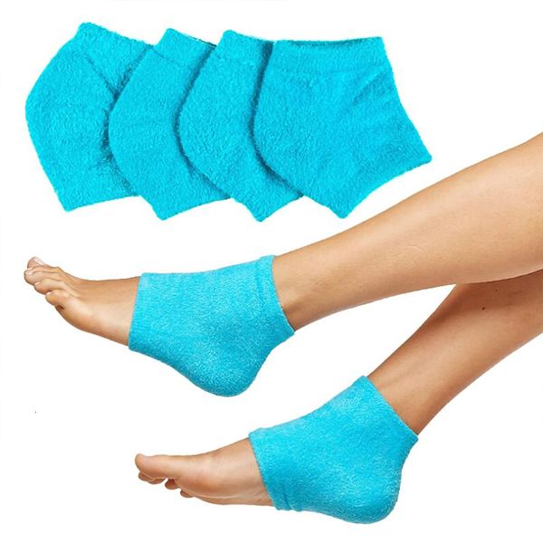 Tratamento de pé 2 pçs meias de calcanhar de gel hidratante felpudas meias de spa sem dedos para tratamento de cuidados com os pés calcanhares rachados pés secos calos 230602